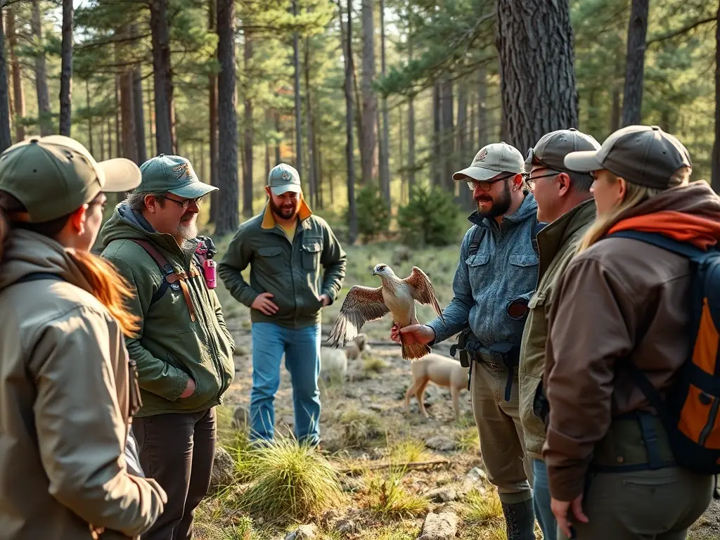 A group of SCRS members participating in a community outreach program, educating local residents about wildlife preservation and sustainable hunting practices.